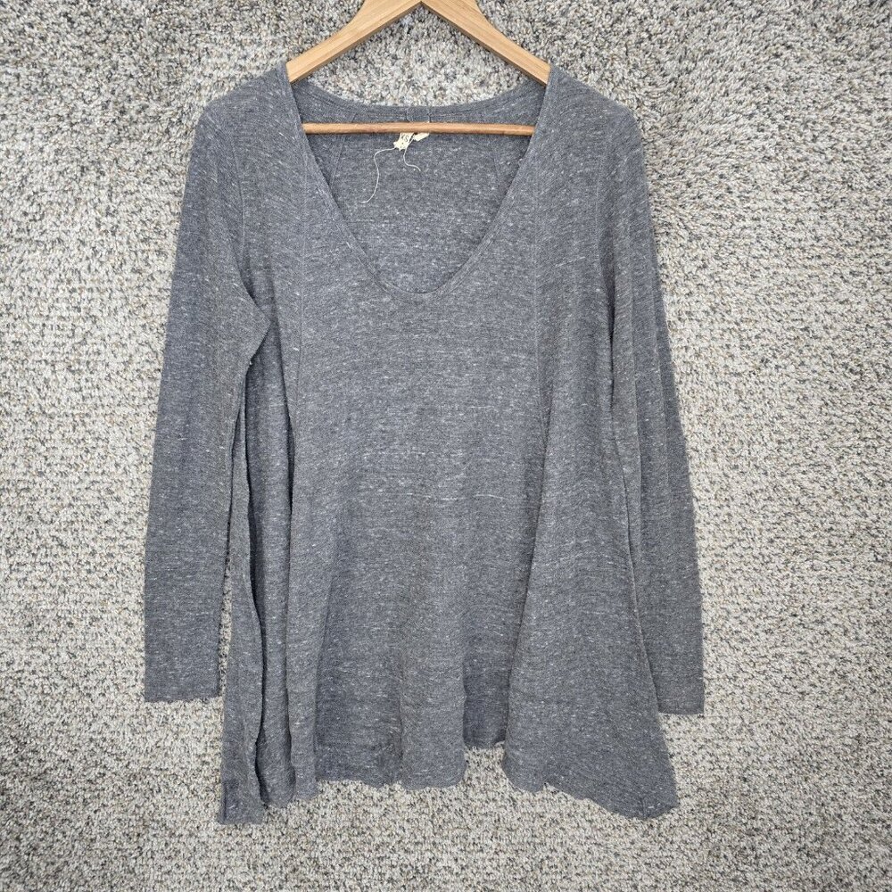 We The Free Top Womens XS Gray Oversized Waffle Knit Thermal Scoop Neck Casual